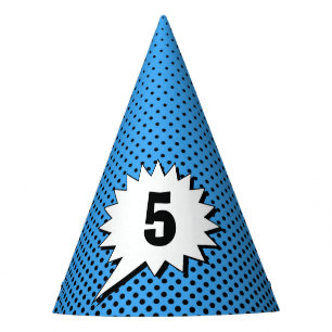 Superhero Blue Back Dot – Personalised Age – Party Hat