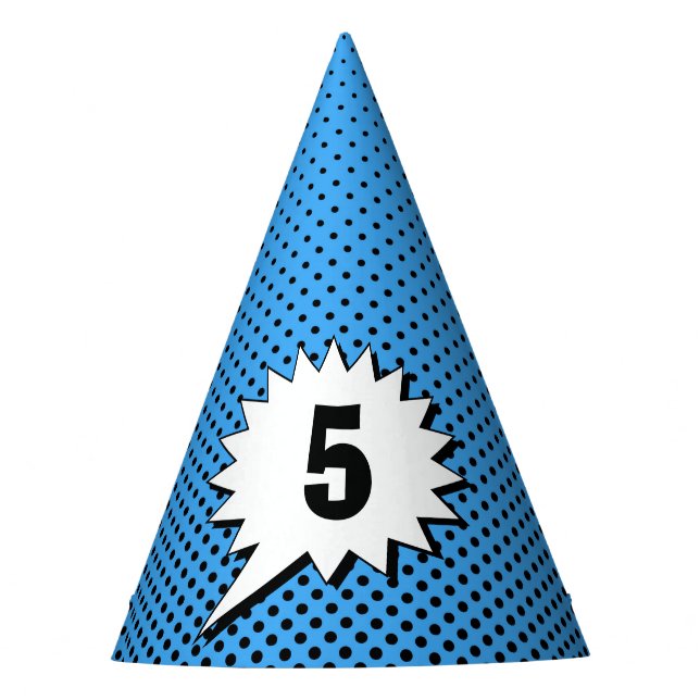 Superhero Blue Back Dot – Personalised Age – Party Hat (Front)