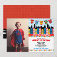 Superhero Boy 1st Birthday Cityscape Party Photo