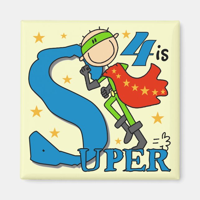Superhero Boy 4th Birthday Tshirts and Gifts Magnet (Front)