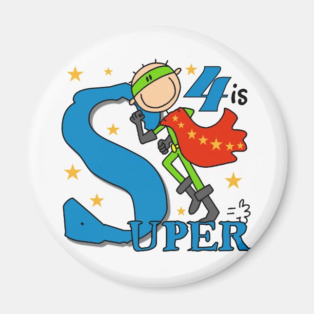 Superhero Boy 4th Birthday Tshirts and Gifts Magnet (Front)