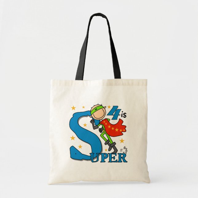 Superhero Boy 4th Birthday Tshirts and Gifts Tote Bag (Front)