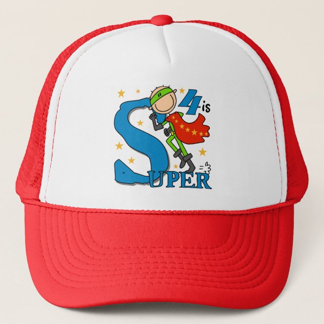 Superhero Boy 4th Birthday Tshirts and Gifts Trucker Hat (Front)