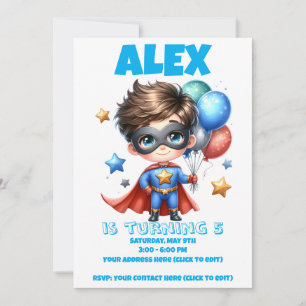 Superhero Boy Birthday Invitation   Editable 