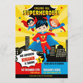 Superhero boy birthday party invitation