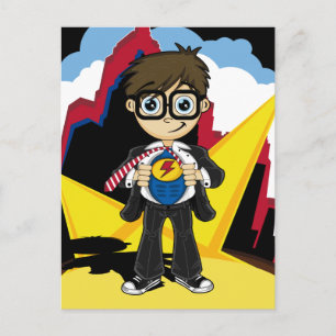 Superhero Boy in City Card