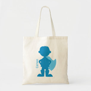Superhero Boy Silhouette Personalised Blue Tote Bag