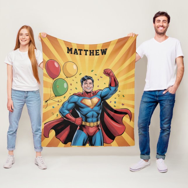 Superhero Boys Birthday Party Gift Fleece Blanket (In Situ)
