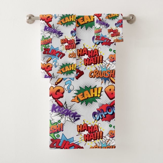 Superhero Bubble Pattern Bath Towel Set (Insitu)
