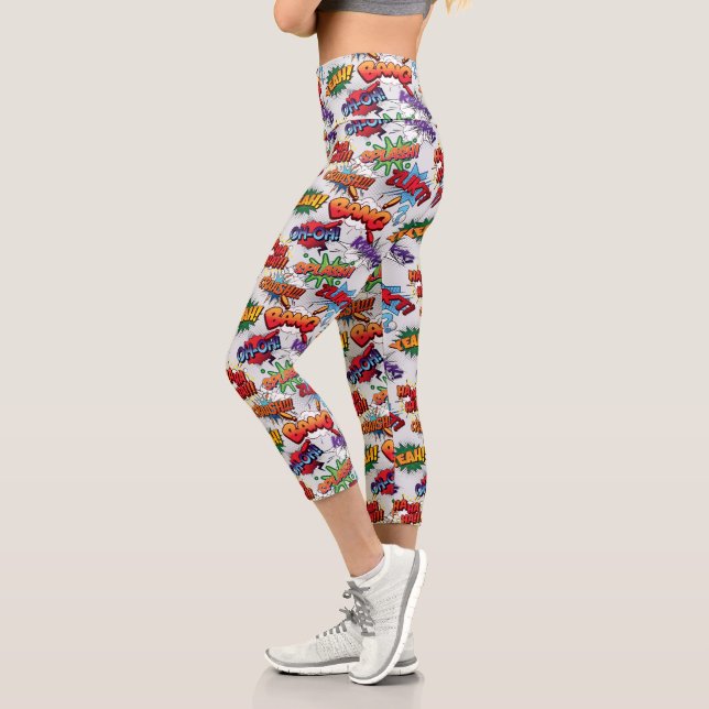 Superhero Bubble Pattern Capri Leggings (Left)