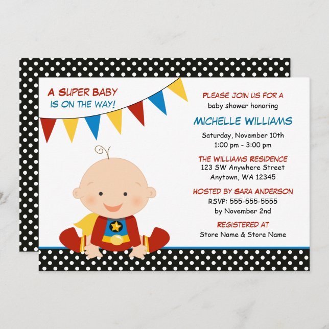 Superhero Bunting Baby Shower Invitation (Front/Back)