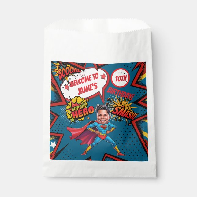 Superhero Caricature Action-Packed Boys Birthday  Favour Bag (Front)