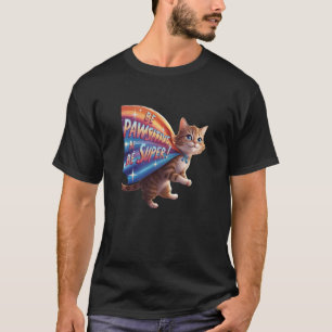 Superhero Cat 'Be Pawsitive Be Super!' Fun Design  T-Shirt