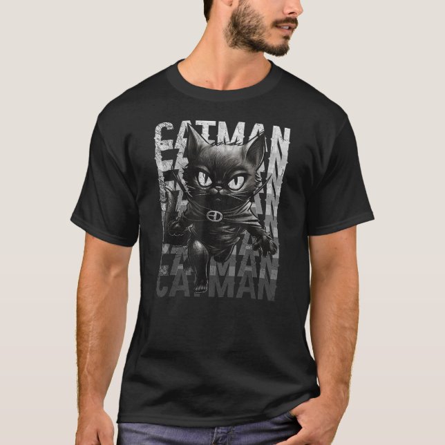 Superhero Cat, Catman, Funny Black Cat, Cat With C T-Shirt (Front)