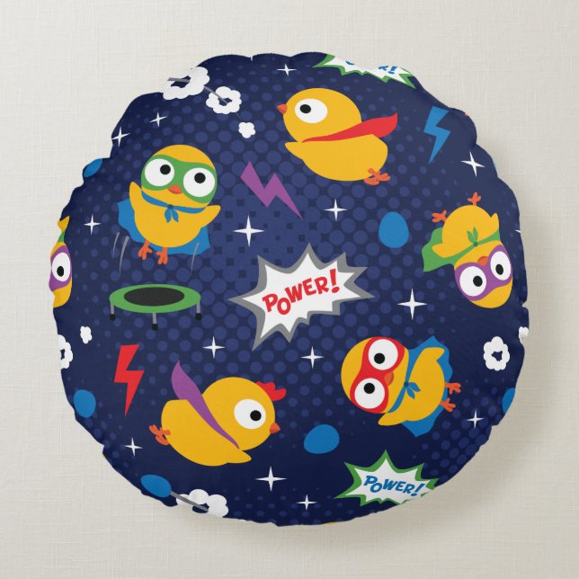 Superhero Chicken Round Cushion (Front)
