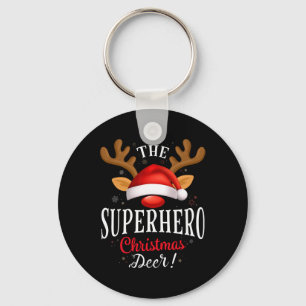 Superhero Christmas Deer Pjs Xmas Family Matching Key Ring