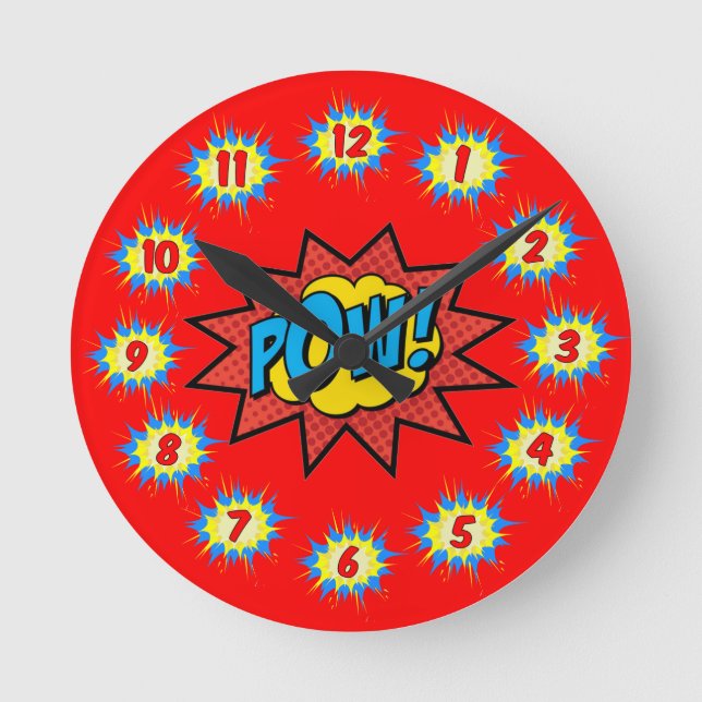 Superhero Colourful Retro Round Clock (Front)