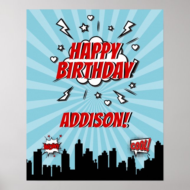 Superhero Comic Birthday Party Poster (Front)
