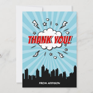 Superhero Comic Birthday Party Thank You Card
