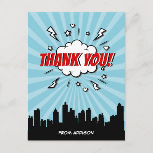 Superhero Comic Birthday Party Thank You Postcard