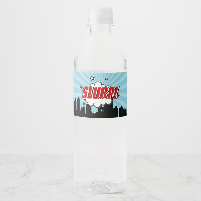 Superhero Comic Birthday Party Water Bottle Label (Front)