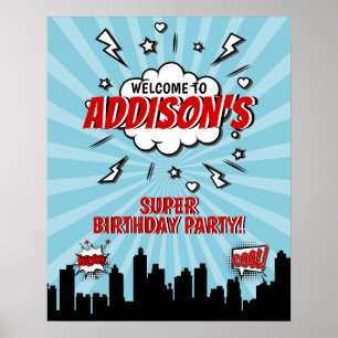 Superhero Comic Birthday Party Welcome Poster