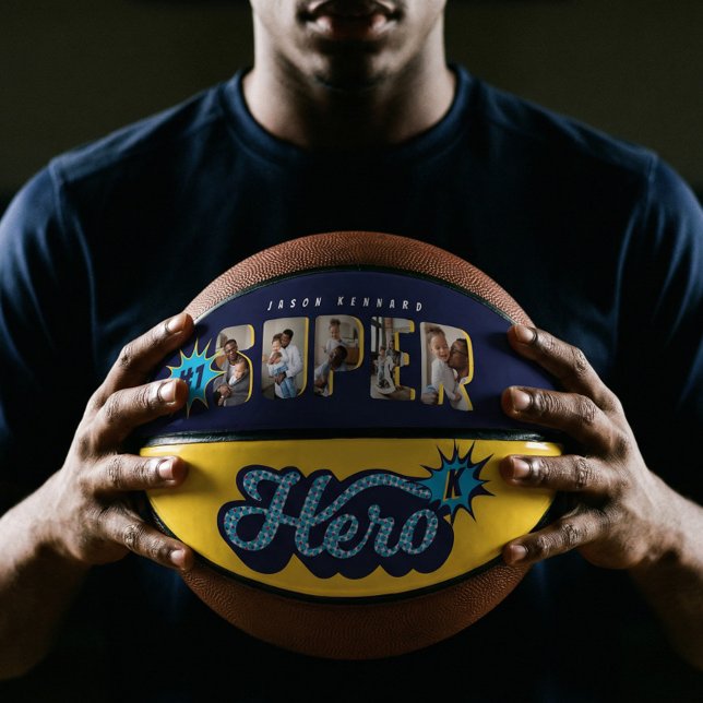 Superhero Comic Book #1 DAD Custom Photo Monogram  Basketball (Personalized #1 Dad Superhero Photo Collage Father Basketball)
