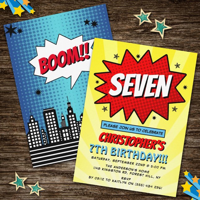 Superhero Comic Book Any Age Birthday Invitations (Creator Uploaded)