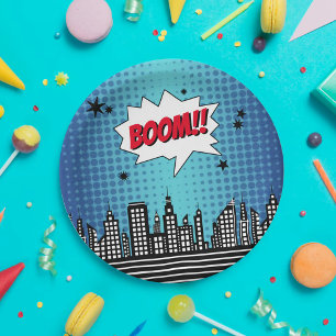 Superhero Comic Book Any Age Birthday Paper Plate