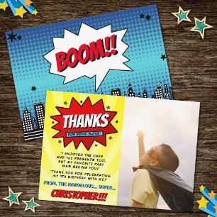 Superhero Comic Book Any Age Birthday Photo Thank You Card