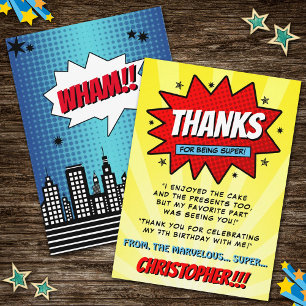 Superhero Comic Book Any Age Birthday Thank You Card