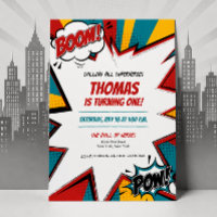 Superhero Comic Book Birthday Invitation Boom Pow