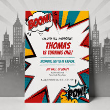 Superhero Comic Book Birthday Invitation Boom Pow