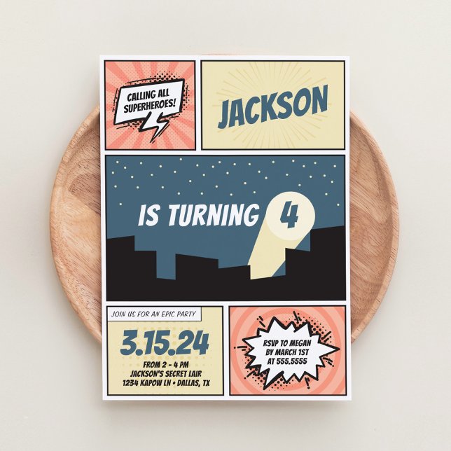 Superhero Comic Book Boy Birthday Invitation (Creator Uploaded)