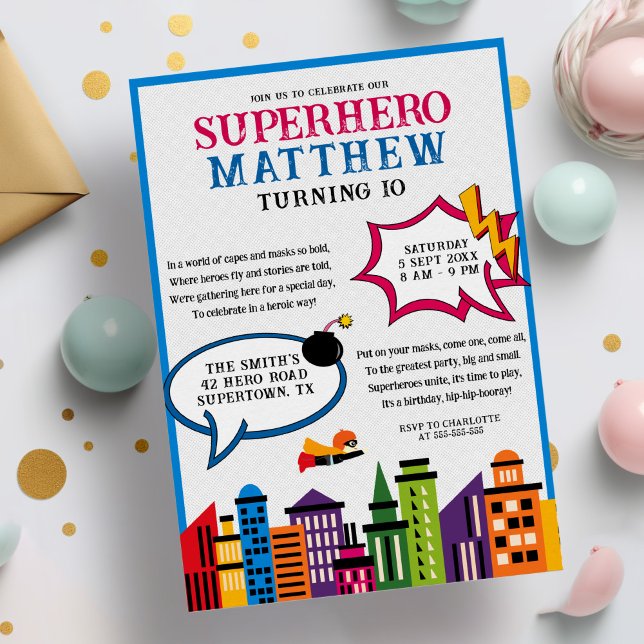 Superhero Comic Book Boys Birthday Invitation (Creator Uploaded)