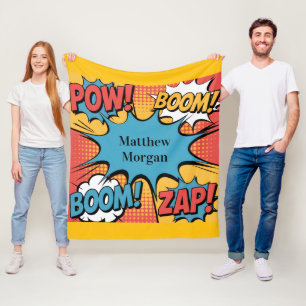 Superhero Comic Book Pop Art Boy Birthday Gift Fleece Blanket