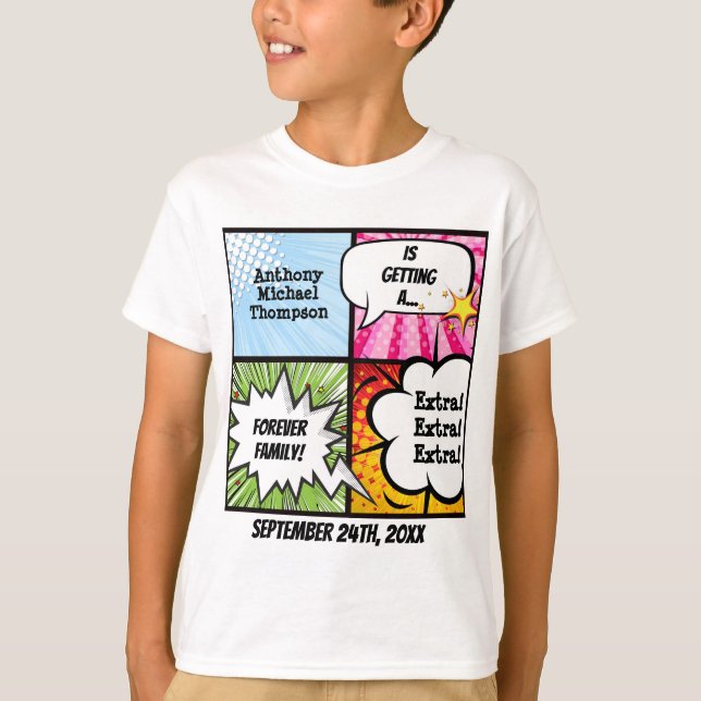 Superhero Comic Book Style Adoption Party Tee (Front)