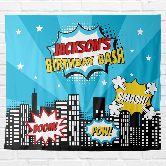 Superhero Comic Book Style Boy Birthday Blue Tapestry (Creator Uploaded)