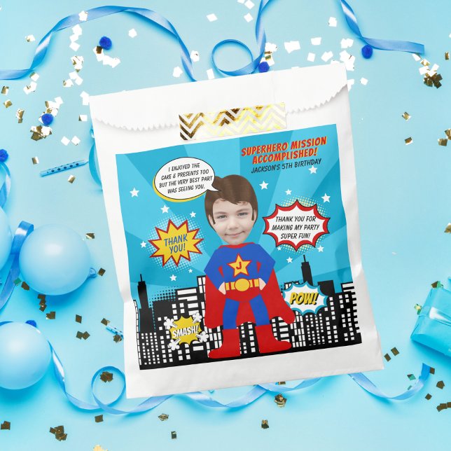 Superhero Comic Book Style Boy Birthday Photo  Favour Bag (Creator Uploaded)