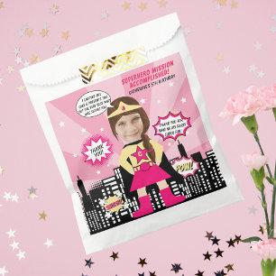 Superhero Comic Book Style Girl Birthday Photo  Favour Bag