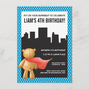 Superhero Comic Book Teddy Boys Birthday Invite