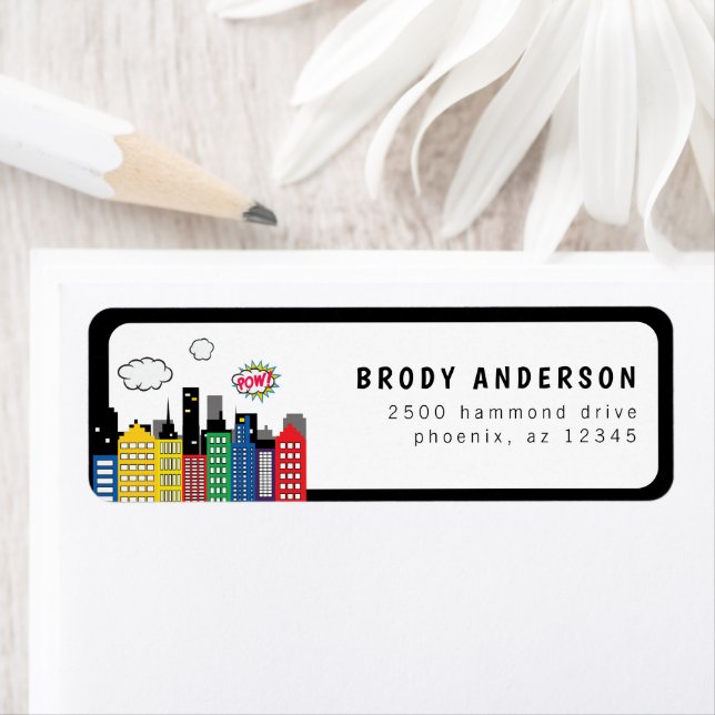 Superhero Comic Book Theme Address Return Address Label (Insitu)