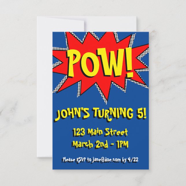 Superhero Comic Book Themed Invitation Template (Front)
