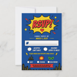 Superhero Comic Bright Bold Wedding RSVP Card