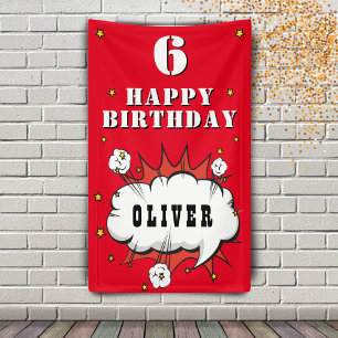 Superhero Comic Cloud Red Boy Birthday Party Banner