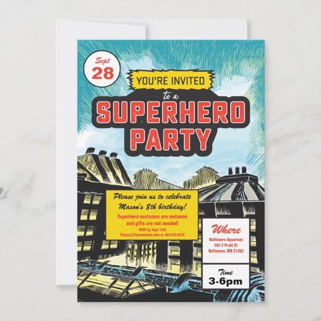 Superhero Comic Party Invitation (Front)