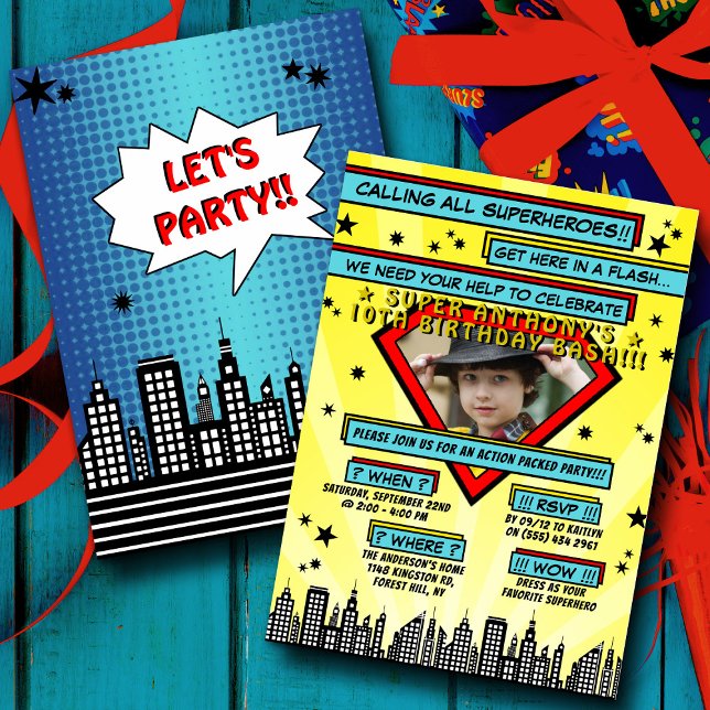 Superhero Comic Photo Any Age Birthday Invitations (Creator Uploaded)