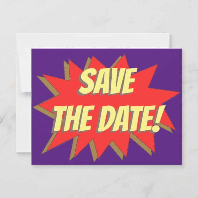 Superhero Comic Save The Date Announcement (Front)