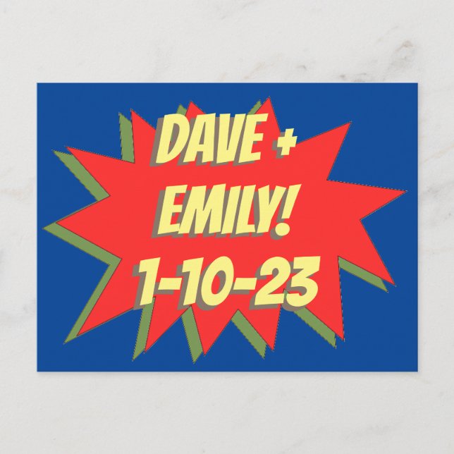 Superhero Comic Save The Date Magnet Postcard (Front)