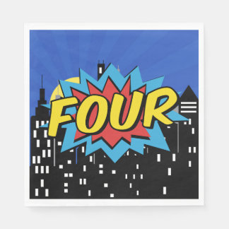 Superhero Comic Speech Bubble 4th Birthday Party  Napkin